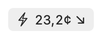 Menu bar item showing a bolt icon, the price 28.3¢ and a trend arrow